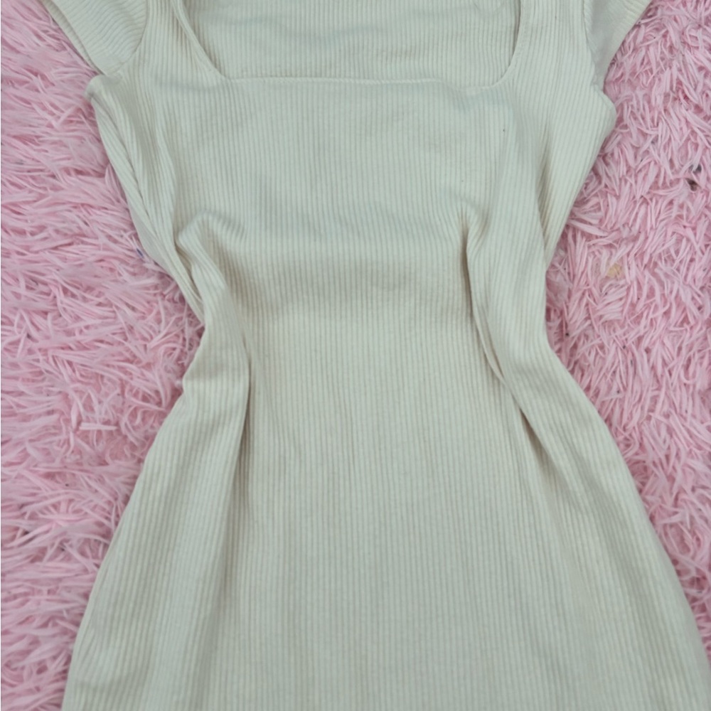 Elegant Cream Ribbed Dress